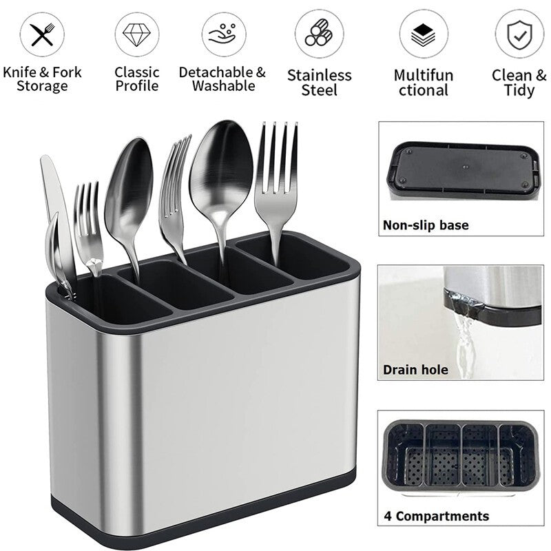 Kitchen Cutlery Holder Spoon Fork Utensils Storage Rack Drainer Multifunction Chopstick Storage