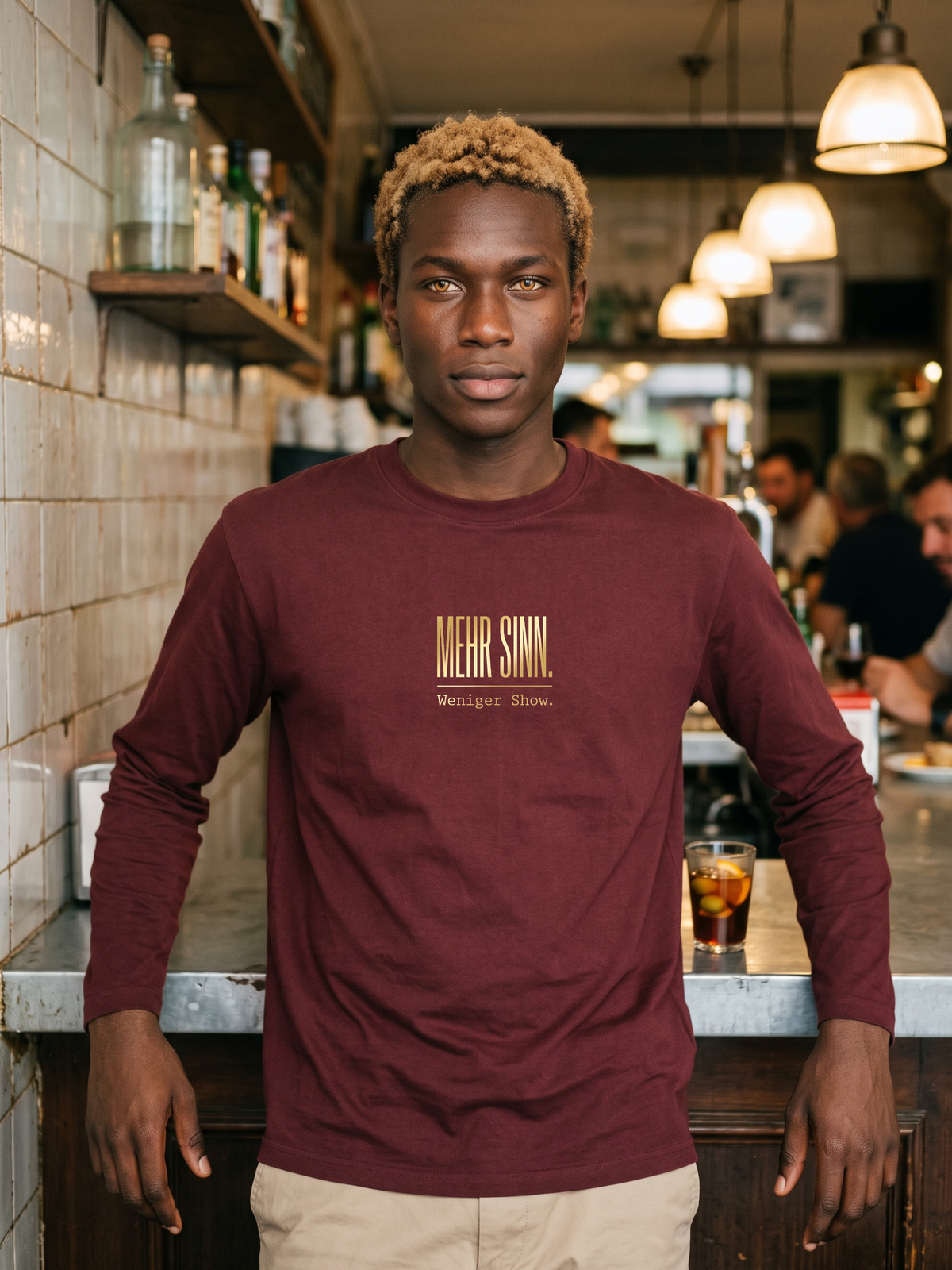 Langarmshirt Unsisex - MERH SINN. WENIGER SHOW - Premium Statement LangarmShirt