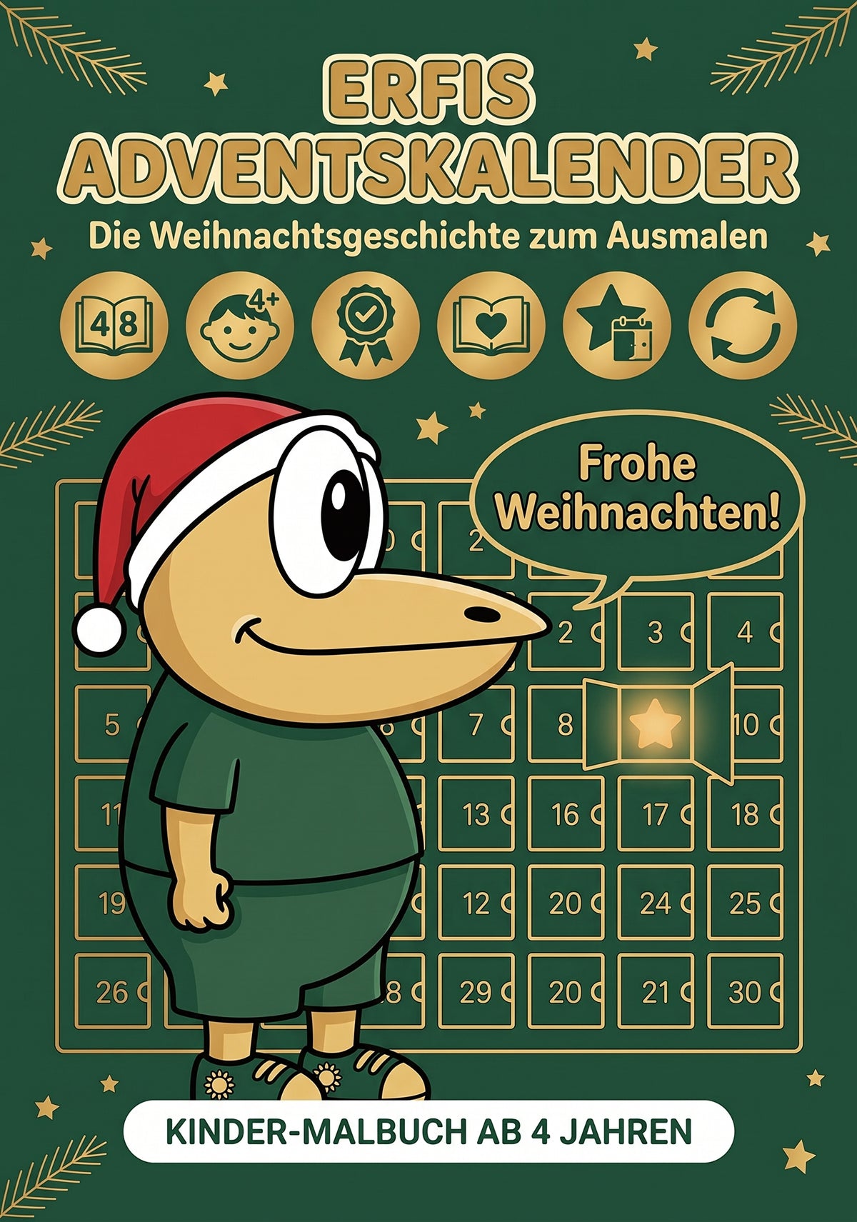 ERFI´s Adventskalender - Malbuch: Die Weihnachtsgeschichte zum Ausmalen mit Vorlesetexten für Kinder ab 4 Jahren