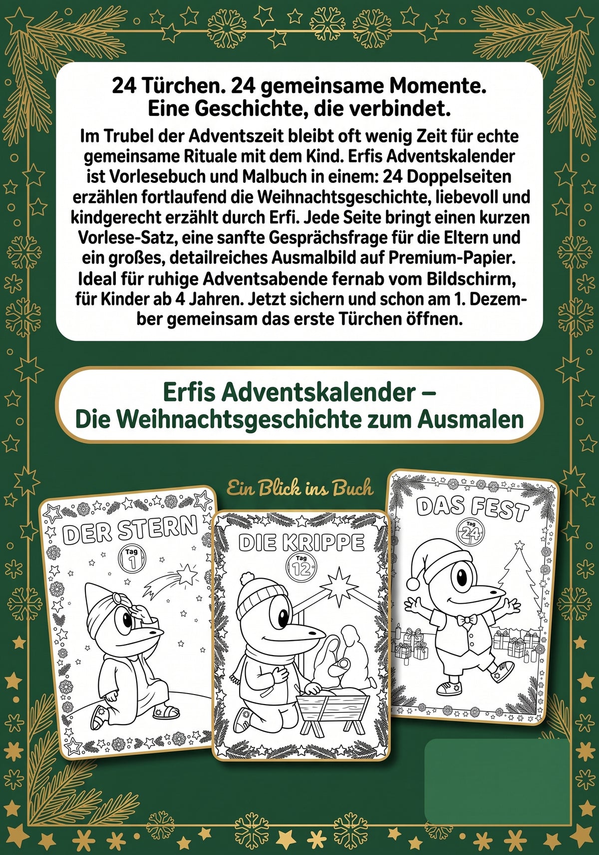 ERFI´s Adventskalender - Malbuch: Die Weihnachtsgeschichte zum Ausmalen mit Vorlesetexten für Kinder ab 4 Jahren