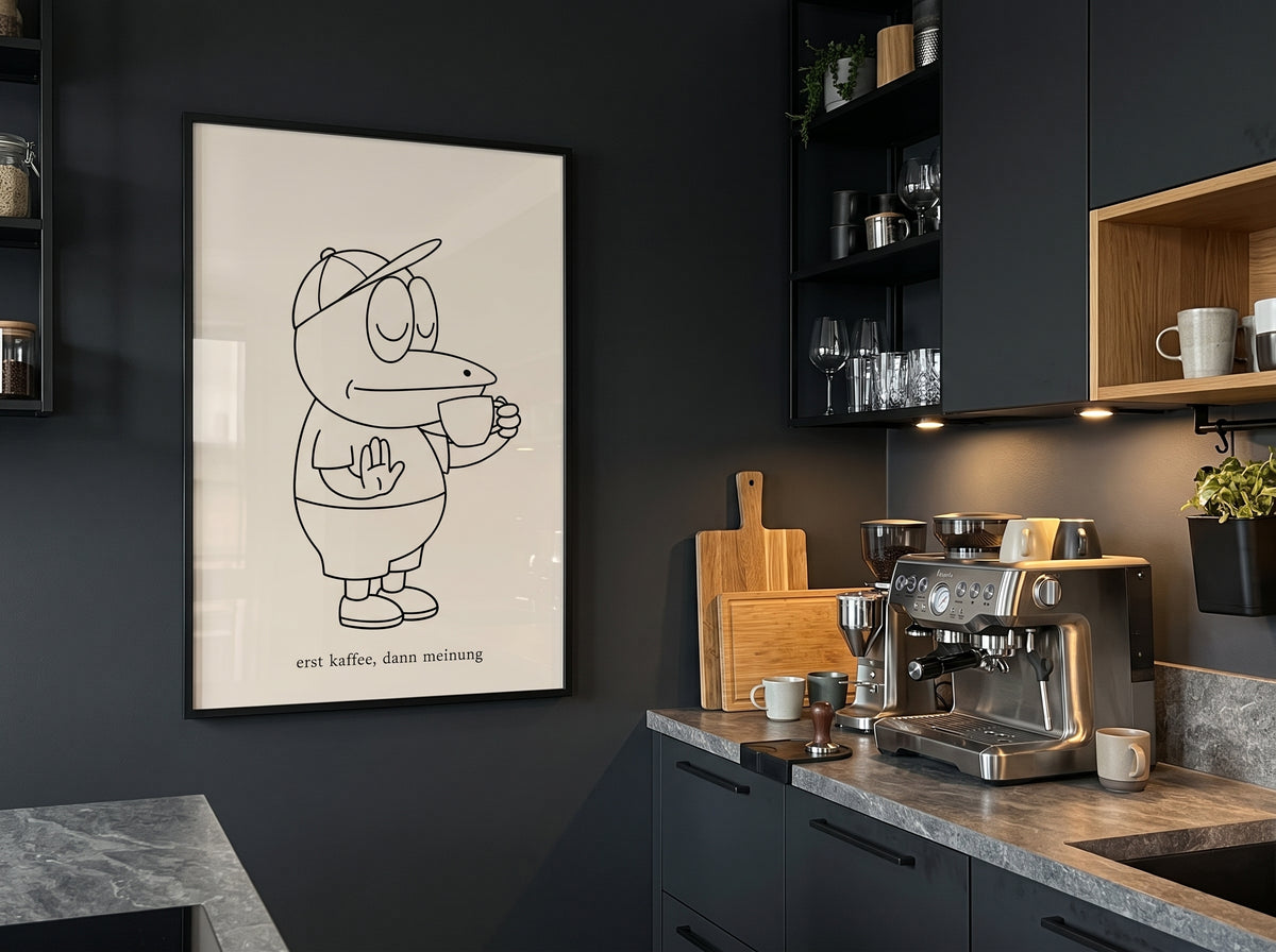 Poster THAT’S ERFI – „Erst Kaffee - Dann Meinung.“ | Minimalistische Kaffee-Kunst