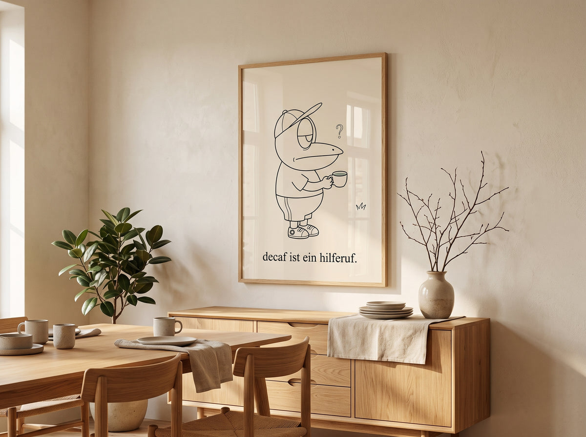 Poster ERFI – Decaf ist ein Hilferuf | Minimalistische Kaffee-Illustration