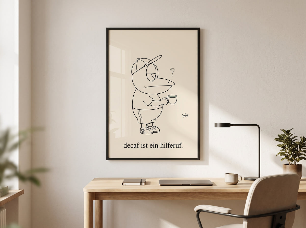 Poster ERFI – Decaf ist ein Hilferuf | Minimalistische Kaffee-Illustration