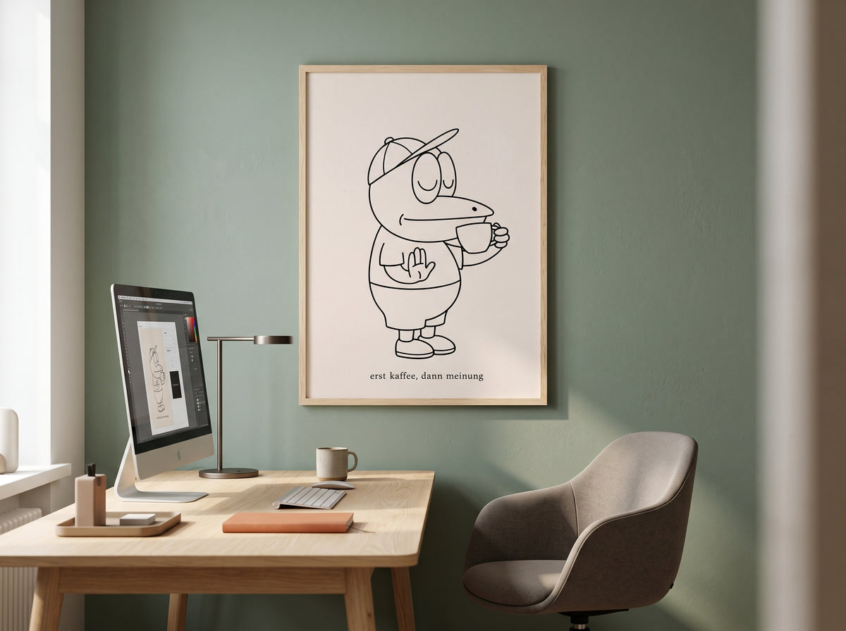 Poster THAT’S ERFI – „Erst Kaffee - Dann Meinung.“ | Minimalistische Kaffee-Kunst